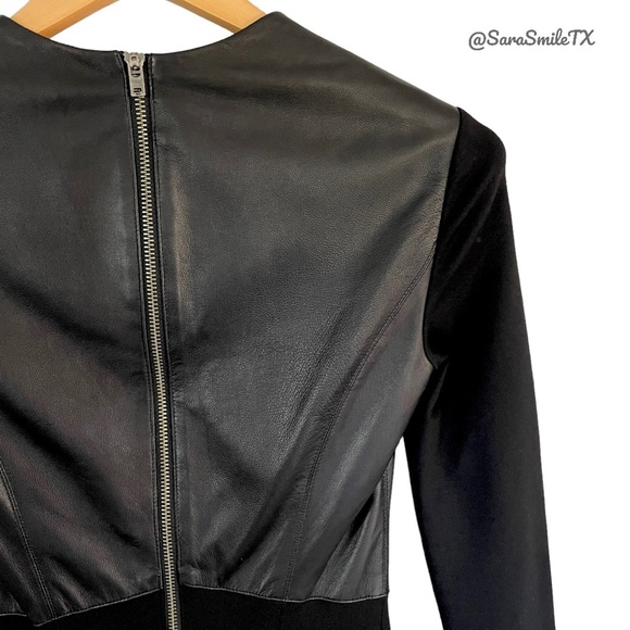 HELMUT LANG Black Lambskin Leather Panel Long Sleeve Mini Dress NWOT - Picture 12 of 16